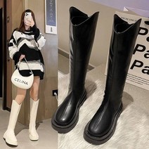 바잉글로벌 여성용 통굽 발편한 지퍼포인트 베이직 데일리 롱부츠