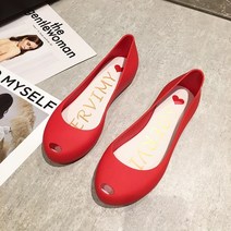 여성젤리슈즈 여성 봄/가을 관음증 발가락 젤리 비 신발 방수 플랫 미끄럼 방지 트렌디 로퍼 PVC 로우 힐 캐주얼