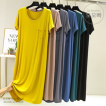 도오빠 여성 롱원피스 반팔 반소매 포켓 모달 해변 여신 프리사이즈 빅사이즈 집순이 홈웨어 집콕룩 루즈핏 여름 바캉스 중년 패션 캐주얼 여자롱원피스