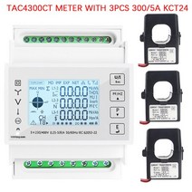 전력측정기 와트 전기 소비 딘 레일 3상 에너지 미터 3pcs kct24 100150200250300400ct tac4300ct, 미터 3pcs 300a ct