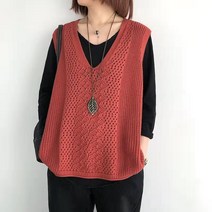 제이제이헤라 여성용 브이넥 그물무늬 뜨게조끼 V-20