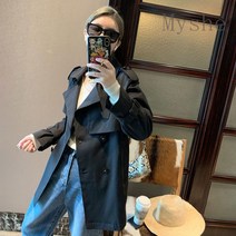 [Myshe]여성 봄 패션 모던 트렌드 캐주얼 클래식 하프 트렌치코트 juan225I3