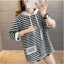 빨강몽키 rm8305 여성배색 반팔후드티 스트라이프 단가라 레터링패치 봄후드티 봄티셔츠QQ 후드티