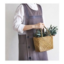 패턴자수 버튼 고급 면 주방 어린이집교사 유치원 보육교사 원피스 앞치마 조리복 키친웨어, 차콜