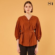 코튼 블렌디드 스트랩 폴 블라우스 (SBBAH9402)
