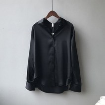 실크 한국 사무실 숙녀 우아한 셔츠 블라우스 여성 패션 버튼 업 새틴 셔츠 빈티지 긴 소매 셔츠 화이트 탑스