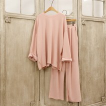 파스텔톤 루즈핏 봄니트 와이드팬츠 상하 세트