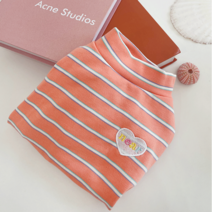 스트라이프 올인원 강아지옷 사계절 데일리 강아지 티, 오렌지