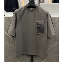 리버클래시 23S/S 브라운 지퍼포켓 뒷판 우븐 배색 세미오버핏 반팔 티셔츠 (LJS41118)