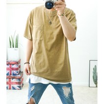 4XL 피그먼트 덤블워싱 포켓 빈티지티셔츠 빅사이즈반팔