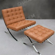 바르셀로나 의자 북유럽 싱글 소파 이탈리아 디자이너 레저 안락 의자, 트리플 시트, 브라운 매트 웨스트 가죽
