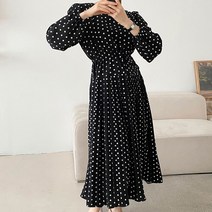 퍼니걸스 5437 도트 밴딩 라운드 플리츠 롱 원피스 여성의류