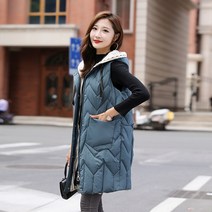 누빔 후드 미디엄 롱 패딩조끼 하늘비즈 C10 N686H139