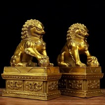 인테리어소품 가정 사무실 풍수지리 행운 황동 사자상, 사자 한쌍 8x5x14cm