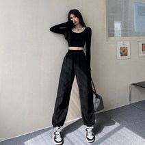 [레티고] 여성 데일리 와이드 스트링 조거 팬츠