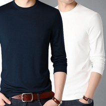 남자 기본 라운드 긴팔 티셔츠 남성 무지 간절기 심플 데일리 면실크 티 3색 5size