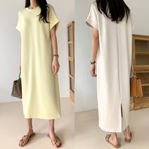 늘어짐없는 쫀쫀매끈한 분또 면 반팔롱원피스