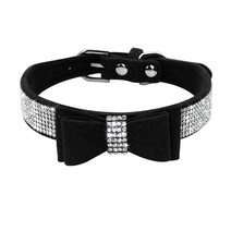 작은 중형 개 가죽 강아지 칼라 블링 석 Bowknot 새끼 고양이 목걸이 치와와 핑크 XXS-M, 01 Black_01 XS