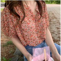 HUAQILIN 여성 블라우스 꽃무늬 쉬폰 블라우스 + HQLA00019