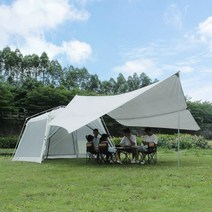 타프 스크린 캠핑 메쉬 실 타프쉘 어닝 면 대형 윈드 미니 위장막 차박 하비타프 헥사, 아이보리(알루미늄봉) 쿨러+5.6*5m 천막