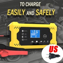 AGM배터리 전체 자동차 오토바이 배터리 충전기 12V 6A 펄스 수리 LCD 디스플레이 스마트 빠른 AGM 딥 사이, 01 Yellow US Plug