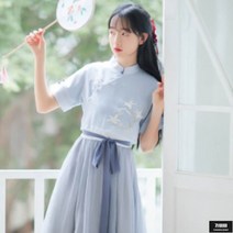 가바바 여성 미디 원피스 시원한 소재로 통기성이 좋은 캐주얼 생활한복 세트 G64727