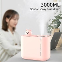 신기한 가습기 3000ml usb 선인장 공기 대용량 더블 노즐 초음파 쿨 아로마, 곰 핑크