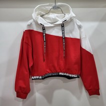 더데이걸 대각선 배색 크롭 후드티