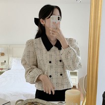 박남매 / 하이델 배색카라 트위드 더블단추 블라우스 P000BJZH