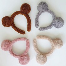 동글한 털 곰 곰돌이 귀 머리띠 귀여운 놀이동산 동물 인형 할로윈 헤어밴드 롯데월드 핑크, 브라운