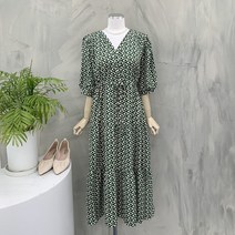 행복여[신상무배]하프 럽 허리 끈 조절 벌룬 소매 플레어 원피스