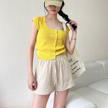 여성 A라인 숏 팬츠 3부 린넨 밴딩 반바지 (~77사이즈)