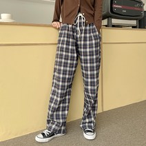 바잉몰 여성 [남녀공용] 요즘감성 포근 밴딩 체크 와이드 팬츠