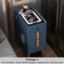 스마트 협탁 인테리어 라이트 럭셔리 침대 옆 테이블 터치 가죽 USB 무선 충전 LED 조명 지문 잠금 오디오 호텔 나이트 스탠드, 40x25x50cm, 11 blue package 3