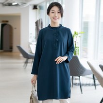 모슬린 엄마옷 프릴 반오픈 롱 블라우스 YBL303022