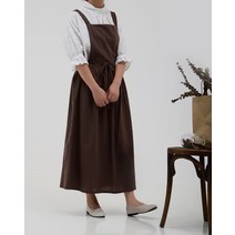 Soft Object 면면 마 앞치마 주방 꽃집 카페 작업복 허리 포켓, 긴 치마 앞치마-진흙 갈색
