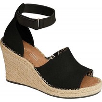 TOMS 여성 마리솔 웨지 발목 스트랩 샌달 블랙 옥스퍼드 가죽 7M 슈즈