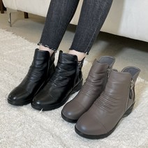 슈리오 여성 부드러운 소가죽 지퍼 통굽 기모 겨울 방한 부츠 5cm