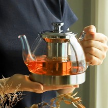 인덕션 가스레인지 차 커피 티 스텐 유리 주전자 1.2L, 페르비타 인덕션 유리 티포트