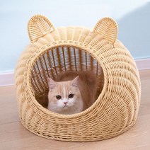 PEARL PANDA 고양이 숨숨집 라탄하우스 사계절용 캣하우스, 블루
