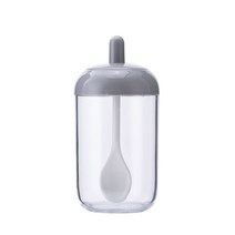 Kitchen Glass Seasoning Bottle Salt Storage Box Sugar Container Sugar Jar With Spoon Kitchen Supplie, GRAY, 하나