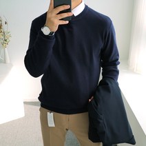 [맨즈북] FW 베이직 크루넥 남자 라운드 정장 니트 긴팔 캐시미어 직장인 오피스룩 수트코디