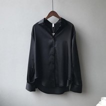 실크 샤틴 블라우스 셔츠 봄 버튼 여성 화이트 루즈핏 스트릿