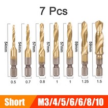 수공구 세트 미터법 나사 탭 드릴 비트 세트 육각 생크 티타늄 도금 HSS 복합 기계 M3 M4 M5 M6 M8 M10 수, 09 7PCS Short Set B