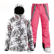 인라인 숏스키 스노우 스키화 부츠 스키에이트 SMN 플라워 스노우보드 의류 세트 여성용 방수 의상 겨울 야외 스키 재킷 스트랩 팬츠 저렴한 신제품, 4.picture jacket  pant - L