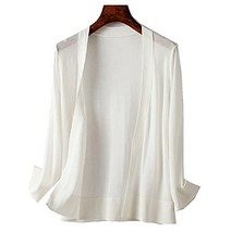 [Amazon 브랜드][샐러드 망토] 가디건 여성 오픈 버튼 없음 얇은 니트 탑스 냉방 대책 uv 컷 선크림 긴팔 무지 심플 겉옷 착용 느긋하게 세련된 통근 OL 봄 여름 가을 220321-white-m