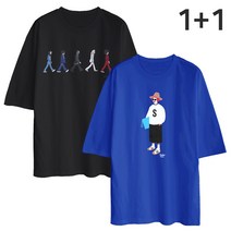 문컬렉션 5부 오버핏 반팔티 반값특가 워킹맨+밀집모자 남녀공용 남성 티셔츠