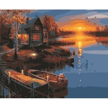 리빙듀오 DIY 쉬운 명화 유화그리기 세트 A-121 노을 진 선착장 중형 40x50, A-121 노을 진 선착장 40x50