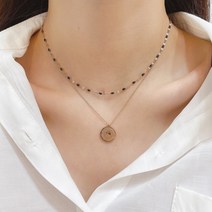 노이드비 써지컬스틸 블랙체인 레이어드 두줄코인목걸이