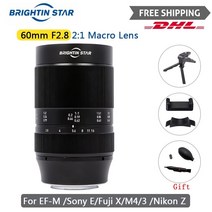 카메라 렌즈 캡 랜즈 커버 홀더 brightin star 60mm f2.8 2:1 매크로 확대 수동 초점 sony e canon rf eosm fuji m43 nikon z